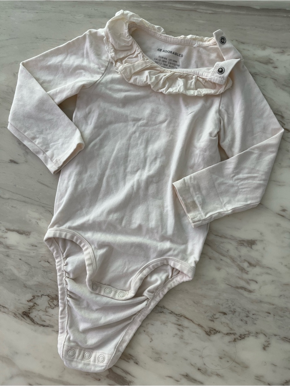 H&M Cream Long-Sleeve Ruffle Neck Baby One-Piece